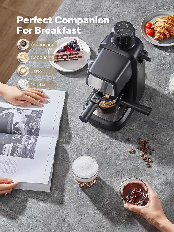 Reemix Espresso Machine 3.5 Bar, 800W Compact Size Coffee Maker | with Steam Wand, 4 Cups Cappuccino & Latte Machine for Home and Office