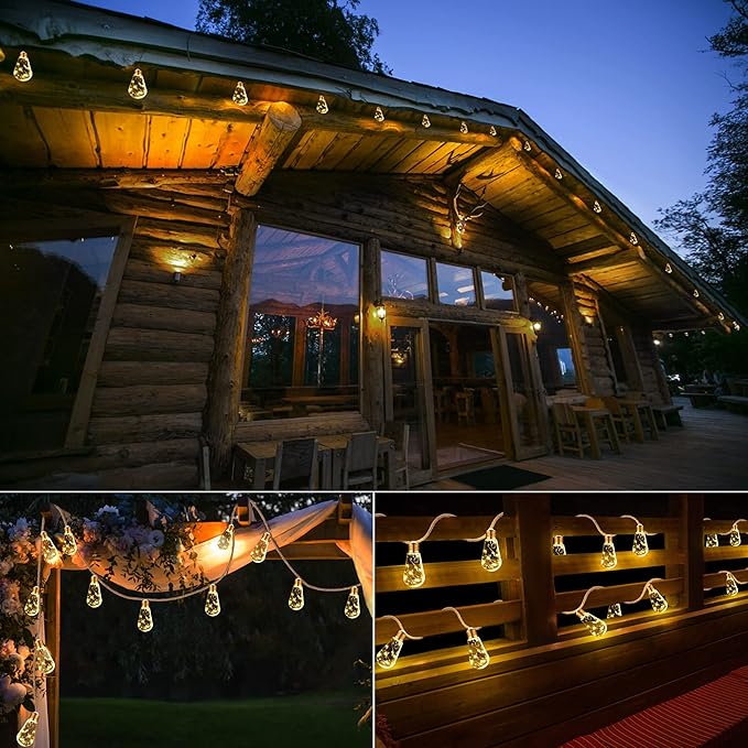 Solar Outdoor String Lights, 2 Pack 20Ft Vintage Rope Hemp Solar Patio Lights, Waterproof Warm White Solar Powered String Lights With 8 Modes 16 Shatterproof Bulbs for Fence Stairs Balcony Café Bistro