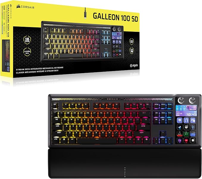 Corsair Galleon 100 SD RGB Mechanical Wired Gaming Keyboard – QWERTY US, Stream Deck-Integrated, Pre-Lubed MLX Pulse Thocky Hotswappable PBT Double-Shot Switches, FlashTap SOCD, 8,000Hz – Black