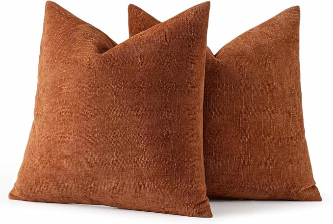 MIULEE Textured Chenille Fall Throw Pillow Covers 18x18 Inch Burnt Orange | Pack of 2 Decorative Soft Throw Pillows, Solid Textured Cushion Covers, Modern Home Decor for Couch Sofa Bedroom Living Room