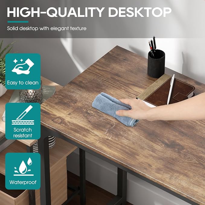 BestOffice | 47 Inch Computer Desk | Brown | Sturdy Office Desk | Metal Frame, Adjustable Feet | Water-Resistant, Scratchproof Surface | Writing Table for Home Office or Study | Pack of 1