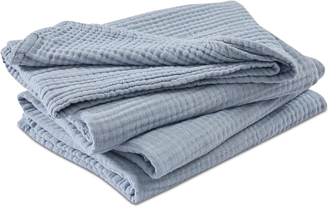 EMME Cotton Muslin Queen Blanket Bed Layering Bedspread Coverlet Breathable Gauze Soft Lightweight Blankets (Heather Dusty Blue, 90"x90")