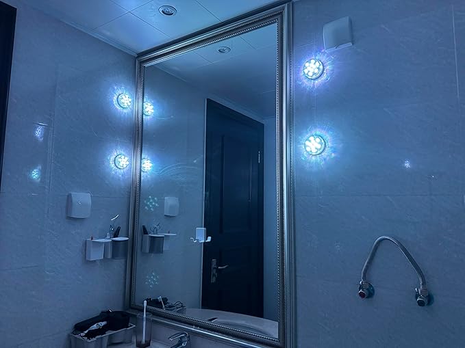Bathroom Vanity Lights Wireless, Battery Powered Operated Waterproof Led Light for Shower Spa Bath Room Over Mirror Wall Ceiling Light, Remote Control Multi Color Changing, RGB, 2PCS