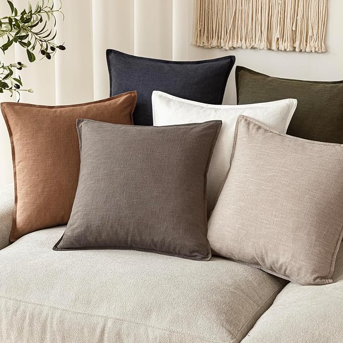 Foindtower Set of 2, Decorative Linen Solid Throw Pillow Covers Soft Accent Euro Cushion Case Farmhouse Neutral Pillowcase for Chair Couch Sofa Bedroom Living Room Home Decor 22 x 22 Inch Light coffee