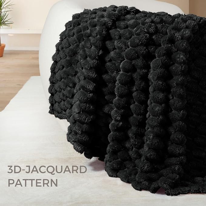 Whale Flotilla Soft Fleece King Size Bed Blanket Luxury 3D Jacquard, Black | Lightweight Breathable Coverlet Bedspread for All Seasons, Super Cozy Plush Fluffy Fuzzy Decorative Blanket for Bed, 90"x104"