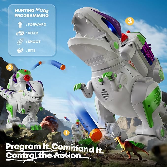 Ruko 8809 Dinosaur Toys for Kids, Large Rechargeable RC T-Rex, Green | Programmable, Walking, Roaring, LED Eyes and Shooting, Interactive Gifts for Boys & Girls Age 3 4 5 6 7 8