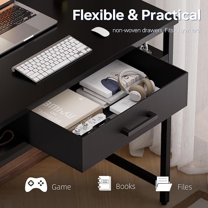 Pamray 32 Inch Small Computer Desk with Drawers for Bedroom Small Spaces | Compact, Sturdy, Easy Assembly, Mini, Suitable for Dorm and Apartment, Study and Writing