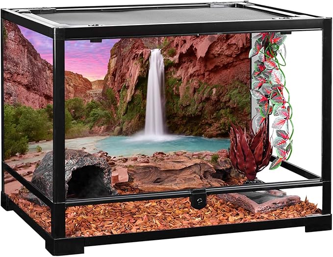 AWERT 36x18 inches Reptile Habitat Background Sunset Mountain Waterfall Terrarium Background Polyester Background