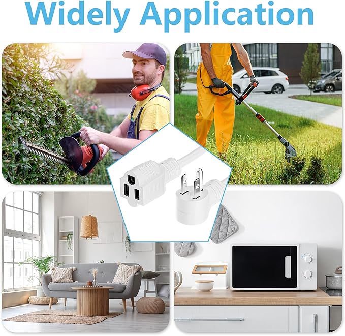 Extension Cord 4 FT, 3 Prong Extension Power Cord, 90 Degree Right Angle Plug Design, 16/3 Gauge Flexible Cold, 13A 1625W 16AWG, Save Space 3 Prong Electric Cord, ETL, White Cable with 25 Cable Ties