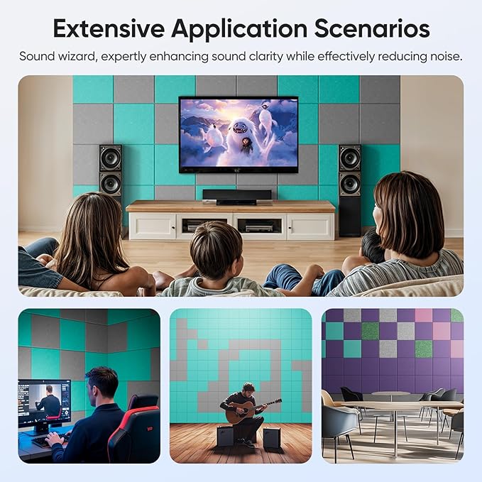 12 Pack 12" X 12" X 0.4" Acoustic Panels for Wall Sound Absorbing, Square Self-Adhesive Sound Panel, High Density Suitable for Multiple Scenarios(Viking Blue)