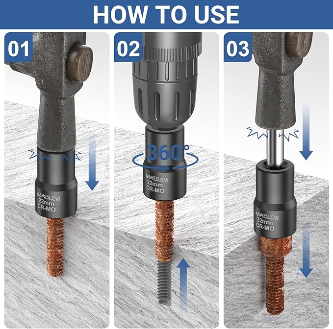 MABLEVI 10 PCS Bolt Nut Extractor Set, 1/2" Drive Impact Lug Nut Remover Socket Tool with Center Punch Bar for Damaged, Frozen, Studs, Rusted, Rounded-Off Bolts, Nuts & Screws
