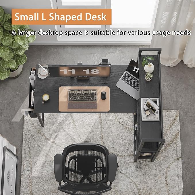 Treesland 40 Inch Computer Desk with Bookshelf, Corner Desk with Storage, L Shaped Desk, Home Office Desks, Writing Study Desk for Bedroom, Black