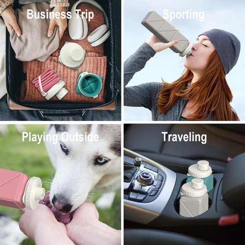 Beautail Collapsible Water Bottle - 20.6oz Silicone Travel Bottle | BPA-Free, Leakproof, Blue