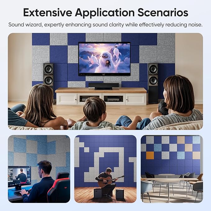 12 Pack 12" X 12" X 0.4" Acoustic Panels for Wall Sound Absorbing,Square Self-Adhesive Sound Panels, High Density Suitable for Multiple Scenarios(Silver Gray)