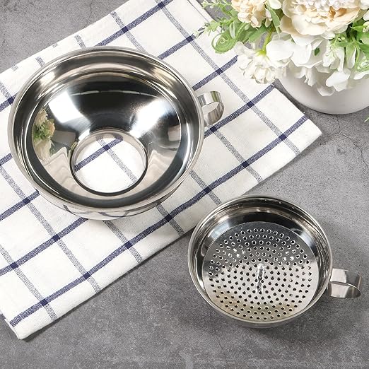 3-Piece Stainless Steel Canning Funnel Set with Strainer, Wide Mouth Mason Jar Funnels for Kitchen, Metal Funnel for Filling Bottles, Canning Supplies for Preserving, Dishwasher Safe
