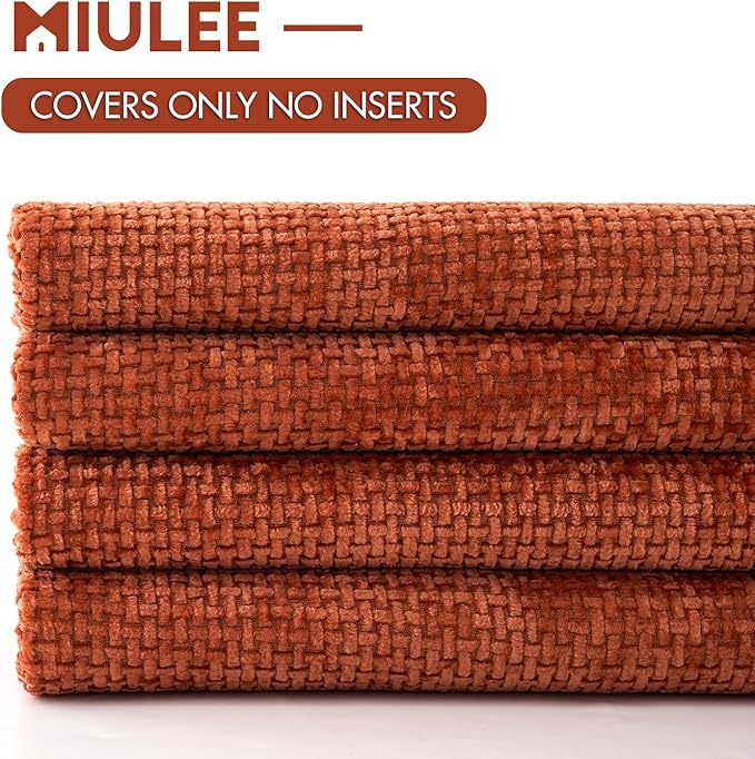 MIULEE Pack of 4 Couch Throw Pillow Covers 20x20 Inch Burnt Orange Soft Decorative Chenille Pillow Covers Farmhouse Accent Cushion Covers for Boho Fall Home Decor Sofa Bedroom Living Room