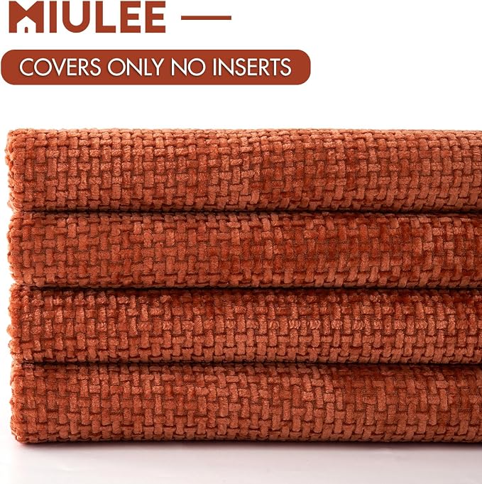 MIULEE Pack of 4 Couch Throw Pillow Covers 16x16 Inch Burnt Orange Soft Decorative Chenille Pillow Covers Farmhouse Accent Cushion Covers for Boho Fall Home Decor Sofa Bedroom Living Room