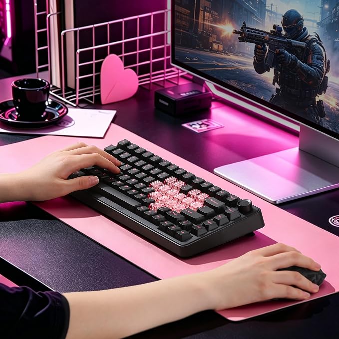 YUNZII B75 PRO 75% Wireless Mechanical Keyboard (Black Heart, MilkV2) | Hot Swap Keyboard with Knob, Gasket Mount, Creamy Pre-lubed Switch for Smooth Typing, BT/USB-C/2.4G, for Gaming