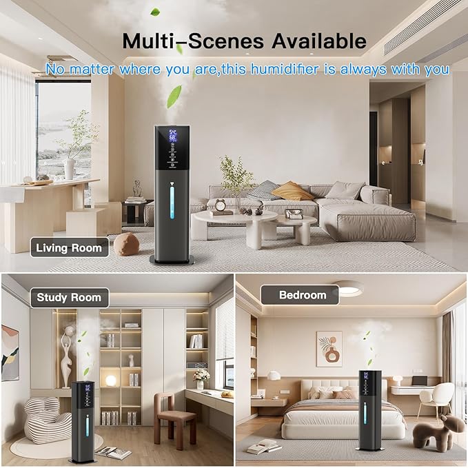 Humidifiers Large Room Bedroom with 7 Colors Light, 2.1Gal(8L) 3 Speed Quiet Ultrasonic Cool Mist Humidifier with 360° Nozzle, Humidity Setting, Timer,Aroma Box for Home Plant Baby Yoga Sleep (Gray)