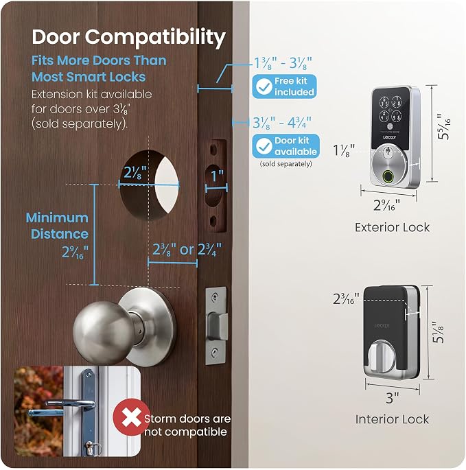 Lockly Secure Pro Smart Door Lock,Fingerprint Keyless Entry Door Lock,Apple Home Key Compatible,Auto Lock, App Remote Control,IP65 Waterproof,Easy Installation