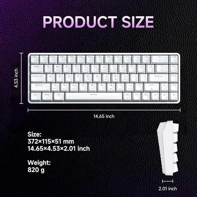 DIERYA DK68 60% Wireless Mechanical Gaming Keyboard, 3-Mode, Bluetooth 5.0/2.4G/USB-C, RGB Backlit, 68-Key Compact Mini for Windows, Mac, Linux - Clicky Blue Switch - White