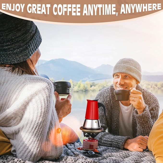 4 Cup Stainless Steel Moka Pot, 200ml Stovetop Espresso Maker, Red | 304 Stainless Steel Mocha Pot, Induction Compatible, Greca de Cafe, Cuban and Italian Coffee Maker