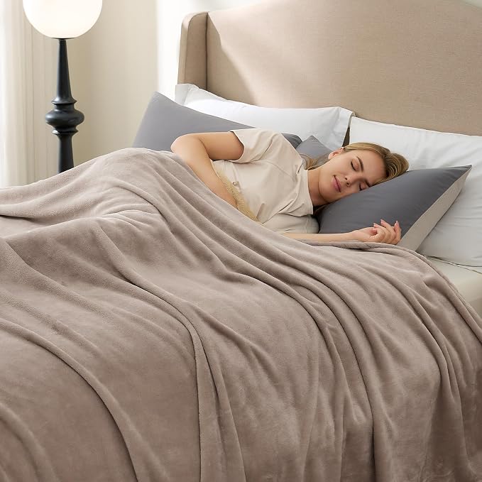 Hansleep Full Mocha Brown Fleece Blanket, Soft Flannel Bed Blanket | Fuzzy Cozy Blanket 84x90 Inches, Multi-use for Bed, Sofa, Couch, Travel, Camping, All Season Warm Lightweight Cover