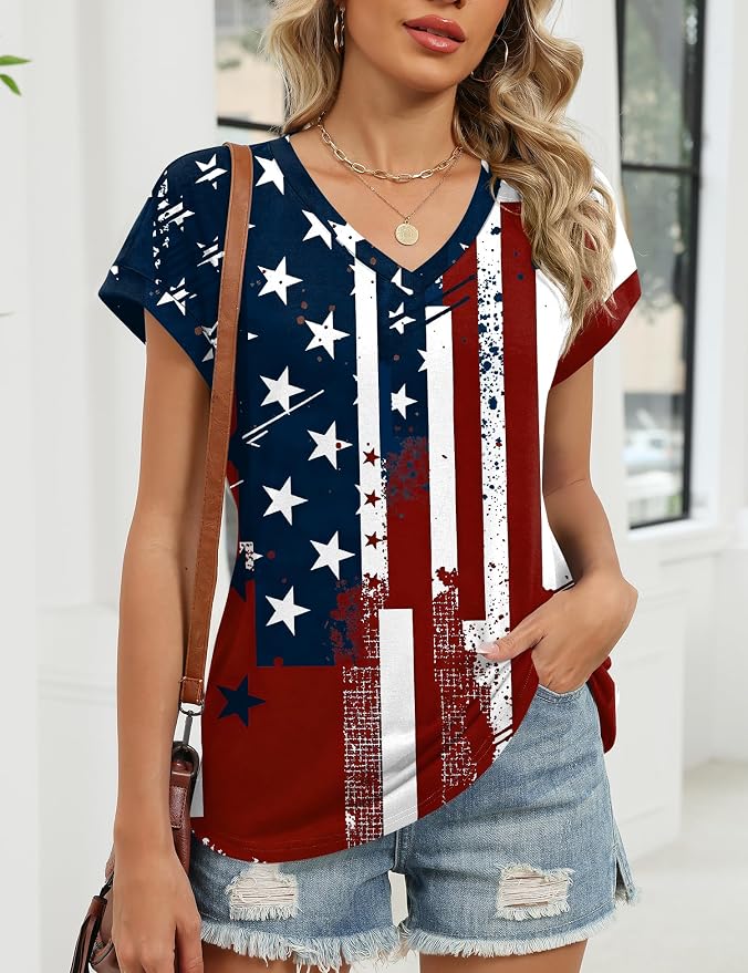 Rapbin Womens Summer Tops Women Blouses Dressy Casual V Neck T Shirts Short Sleeve Spring Tops for Women