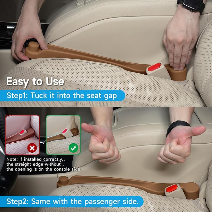 Car Seat Gap Filler Set of 2, 3IN1 Seat Side Gap Filler Plug with Storage Slot & Hook Function, Soft Foam Universal Fit Car SUV Truck Fill Gap Between Seats Console Organizer���Narrow Mocha Brown ���