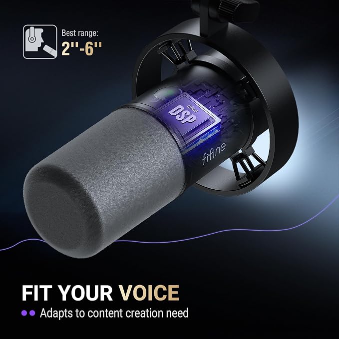 FIFINE AmpliTank K688T Dynamic Microphone Set, Podcast XLR/USB Mic | Studio Streaming Mic with Heavy Duty Boom Arm, Mute Tap, Headphone Jack, for Vocal Content Creation Recording, Metal Built