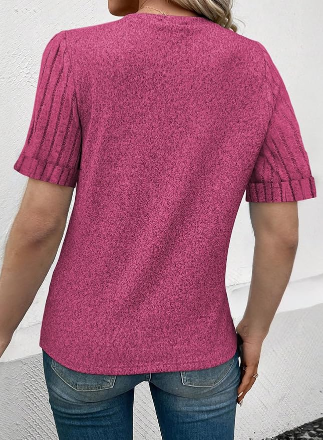 SHEWIN Women's Short Sleeve Summer Tops Crewneck Knit Solid Loose Casual Basic T Shirts Tee Blouses