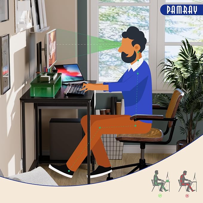 Pamray 39 Inch Small Computer Desk with Monitor Stand and Drawer for Gaming | Small Gaming Desk, for Bedroom Small Spaces, Home Office, Dorm and Apartment, for Writing, Study and Working