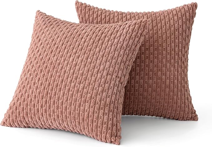 MIULEE Decorative Throw Pillow Covers 16x16 Blush Pink Textured Corduroy | Pack of 2 Striped Pillow Covers Modern Farmhouse Home Decor for Couch Bed Sofa Living Room