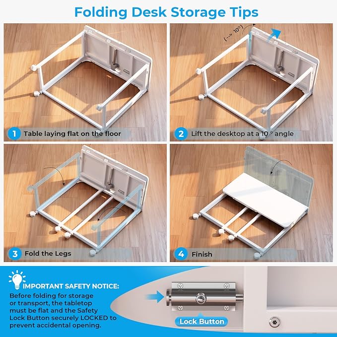 GreenForest Portable Folding Desk with Wheels, 31.5 inch Adjustable Tilt | Drafting Table Workstation for Small Spaces, Home Office, Drawing & Craft Projects,White