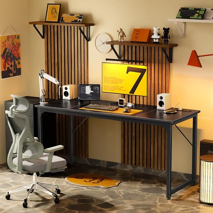 PRAISUN 63 X 24 Inch Computer Desk, Power Outlets, USB-C, Black | Office Desk with 4 AC Outlets, USB & USB-C, Sturdy Metal Frame, Spacious Desktop for Work, Writing, Study & Gaming
