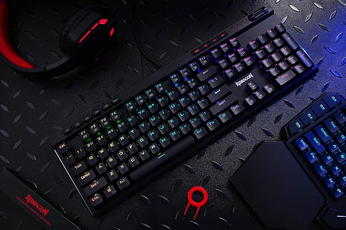 Redragon K580 Wired RGB Mechanical Gaming Keyboard, Macro Key & Media Wheel | 5 On-Board Keybinding Buttons for MMO MOBA Games, Dedicated Media Controls, Classic Tactile Blue Switch for Hype Typing Feel