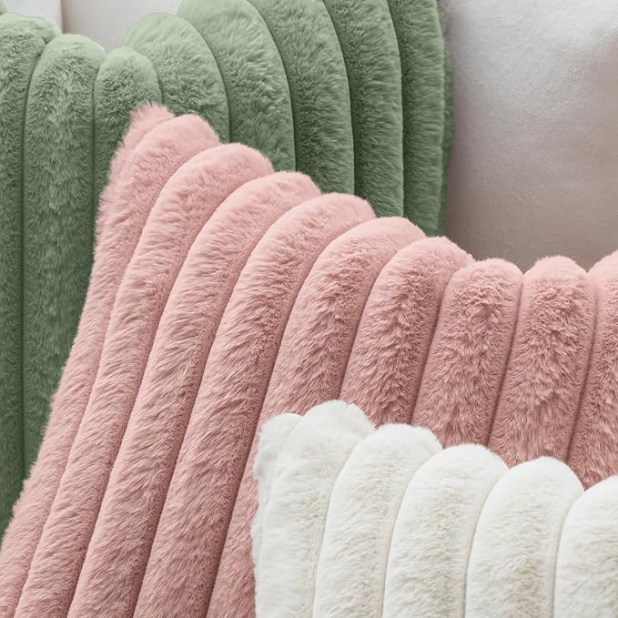 MIULEE Faux Fur Lumbar Throw Pillow Covers 12x20 Set of 2 Blush Pink | Modern Cute Soft Plush Couch Pillows, Cozy Fluffy Cushion Covers for Sofa Bed Living Room Home Decor