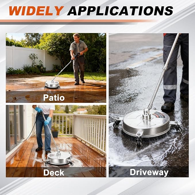14" Pressure Washer Surface Cleaner with 4 Wheels, Stainless Steel Surface Cleaner for Pressure Washer for Concrete, Patio, Sidewalk & Driveways, 1/4" Quick Plug, 2 Extension Wand, 4000 PSI