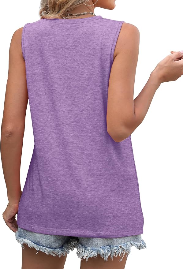 WIHOLL Women's Sleeveless Summer Crewneck Loose Fit Tank Tops
