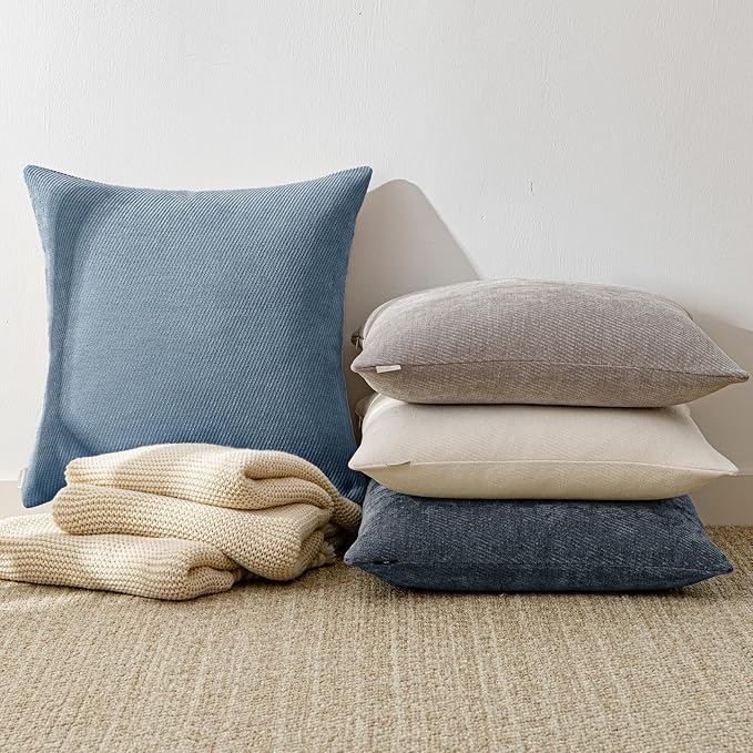 a moment Pack of 2 Decorative Chenille Throw Pillow Covers with Twill Cushion Covers for Sofa Living Room Couch Bed 20x20 Inch Coastal Blue