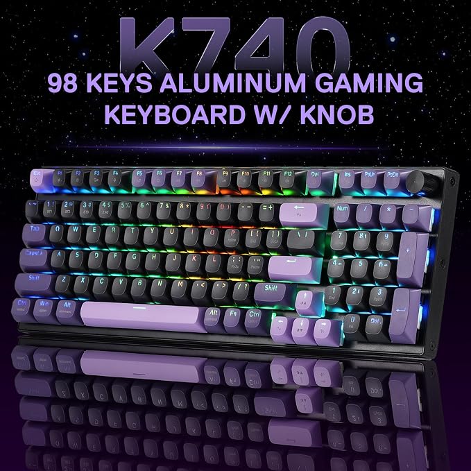 Redragon K740 PRO Wireless RGB Gaming Keyboard, Aluminum Base & Knob, 95% | Rock-Solid Metal Build, Multi-Function Control Wheel, Creamy Custom Switch, Swap-Ready Socket, Fade-Resistant PBT Keycap