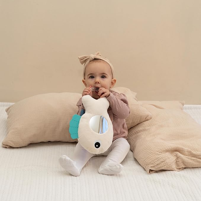 Soft Baby Sensory Toy with Tummy Time Mirror - Entertaining Fish Toy for Infants 0-6, 3-6, 6-12 Months with Rattle & Crinkle Paper - Perfect Montessori for Baby Showers & as Newborn/Infant Gift