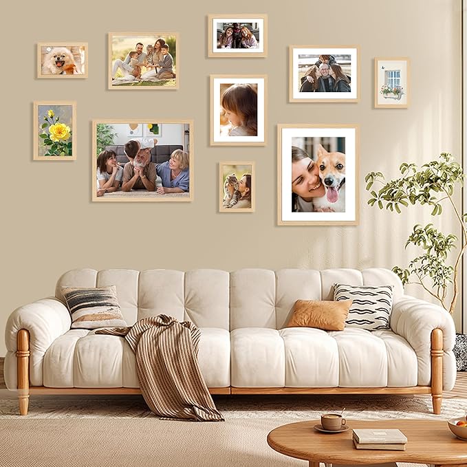 5x7 Picture Frame Set of 2, Photo Frame with HD Plexiglass, Display Pictures 4x6 with Mat or 5x7 Without Mat Multi Picture Frames Collage for Tabletop or Wall Display, Natural
