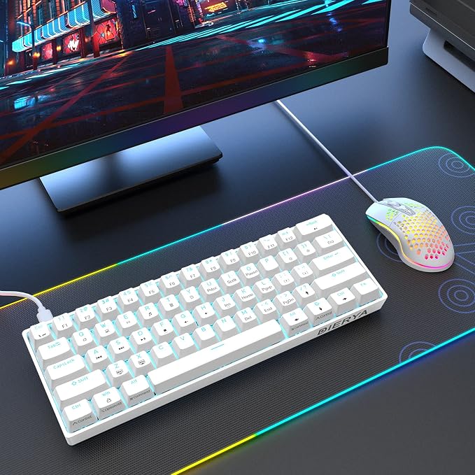 DIERYA 60% Mechanical Keyboard, DK61se Wired Gaming Keyboard with Brown Switches, LED Backlit Ultra-Compact 61 Keys Mini Office Keyboard for Windows Laptop PC Gamer Typist(White)