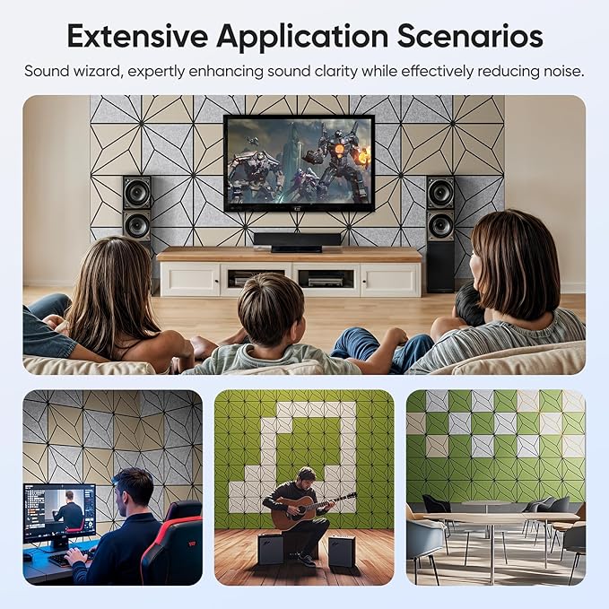 12 Pack 12" X 12" X 0.47" Acoustic Panels for Wall Sound Absorbing, Dual-Color P-Stripes Square Self-Adhesive Sound Panels, High Density Suitable for Multiple Scenarios(Black+SilverGray)