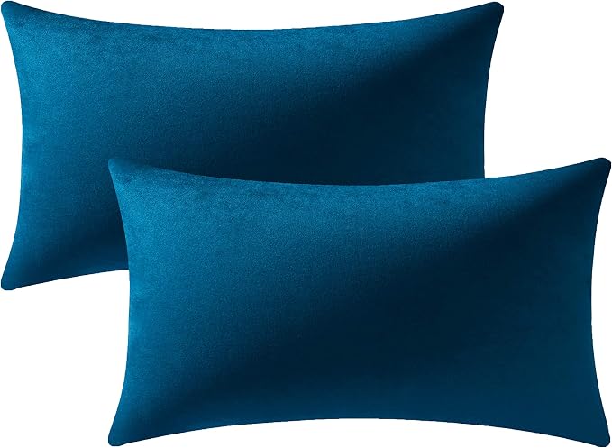 Lumbar Pillow Covers 12x20 Midnight Blue: Pack of 2 Cozy Soft Velvet Rectangular Modern Luxury Decorative Throw Pillow Cases for Sofa Couch Living Room Bed Home Decor
