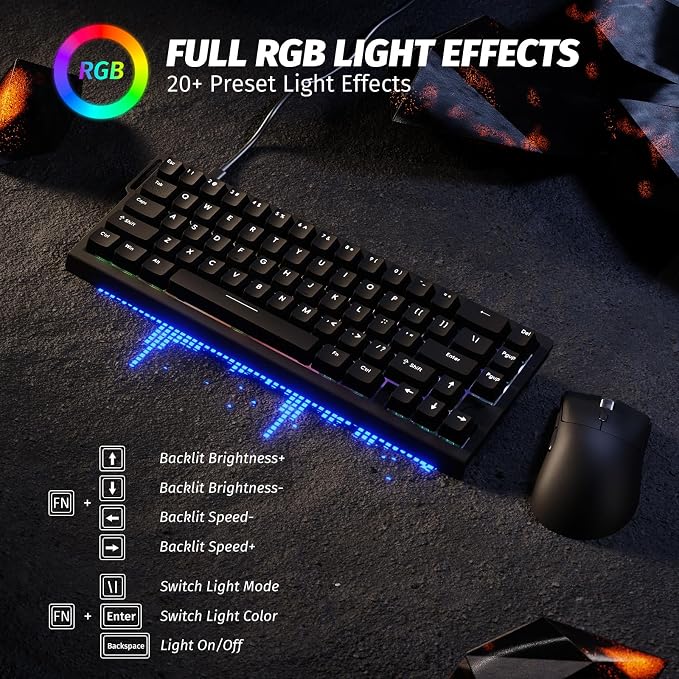 ATTACK SHARK X68 HE 60% Wired RT 8K Keyboard and Wireless R1 Mouse-Black | Adjustable Actuation,Hall Effect Mechanical Magnetic Switch,Coiled Cable,USB C/2.4Ghz/BT Ultralight 18K DPI Mice for PC Gamer