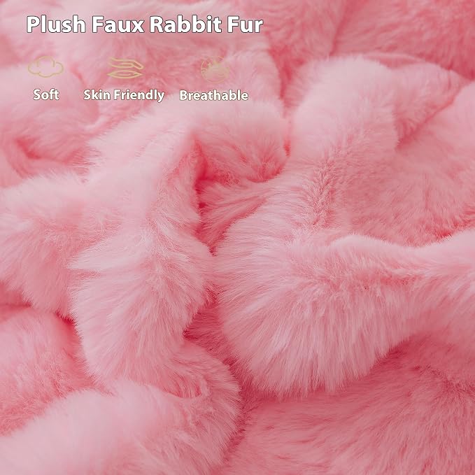 LIFEREVO Luxury Fluffy Faux Rabbit Fur Throw Blanket 50x60, Pink | Plush Shaggy Bubble Blanket for Bed Couch Sofa Office, Decorative Soft Cute Furry Lap Throw for Kids Teens Adults, Washable
