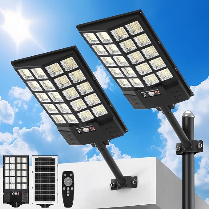 Solar Flood Lights Outdoor, Waterproof Motion Sensor Street Light with Remote Control, Dusk to Dawn Security Lighting for Commercial, Parking Lot, Yard (4 Pack)