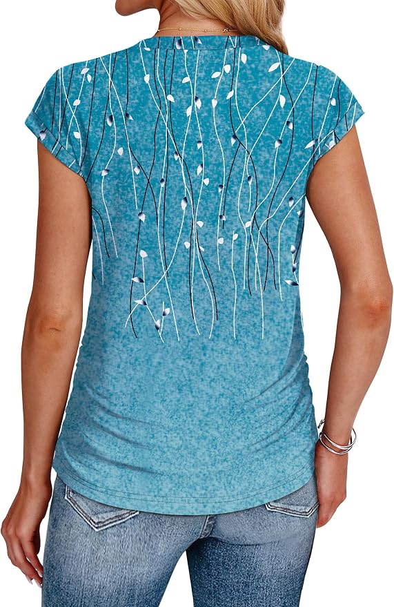 Sampeel Womens Summer Tops Trendy 2026 Ruched Cap Short Sleeve Tshirts Shirts Crew Neck T Shirts Fashion